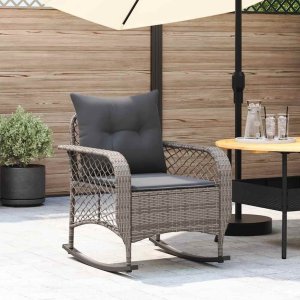 Garden Rocking Chair Grey PE rattan, powder-coated steel 1