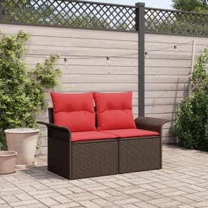 2-Seater Garden Sofa with Cushions Brown Poly Rattan 1