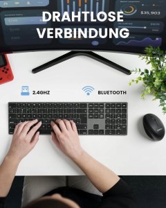 Klawiatura Perixx PERIBOARD-817 DE Bezprzewodowa klawiatura dual-mode z aluminium pełnowymiarowa 2