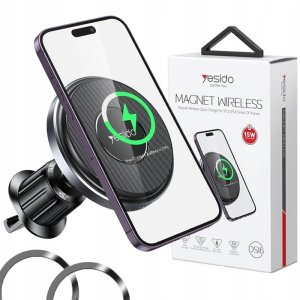 yesido Magnet. Uchwyt Samochodowy C190 do Kratki, MagSafe Wireless 15W, CZARNY 1