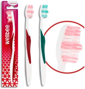 WELLBEE Szczoteczka do zębów dla dorosłych o średniej twardości (blister 2) - mix kolorów 1szt 2