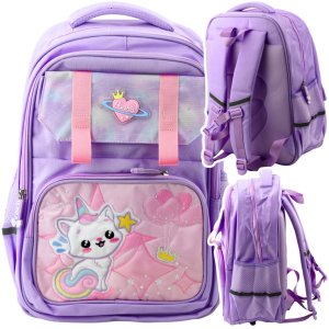 Plecak Szkolny Z Białym Kotem Pas Piersiowy Fioletowy 20L 4