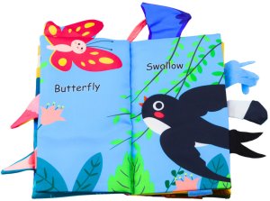 LeanToys Miękka Książeczka Sensoryczna Ptaki Szeleszcząca Piszczałka Kolorowa 3