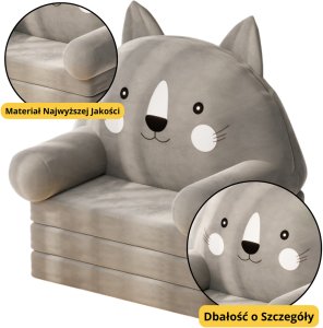 Rozkładany Fotel Dla Dziecka Kot 3 Poziomowy Szary 56x50cm 2
