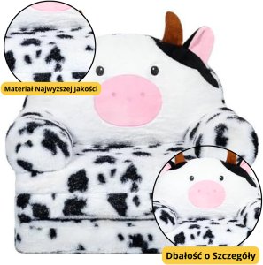 Rozkładany Fotel Dla Dziecka Krowa 3 Poziomowy Biało Czarny 50x50cm 2