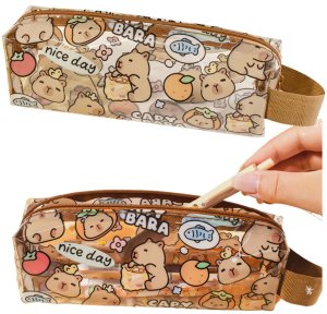 Mały Piórnik Szkolny Przybornik Kapibara Przeźroczysty 19cm 2