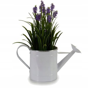 Osłonka na doniczkę w formie konewki, metalowa, biała, wys. 18 cm 2