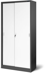 Aktenschrank, Schiebetürenschrank, Metallschrank KUBA, 900 x 1850 x 400 mm, anthrazit-weiß 2