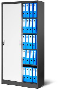 Aktenschrank, Schiebetürenschrank, Metallschrank KUBA, 900 x 1850 x 400 mm, anthrazit-weiß 3
