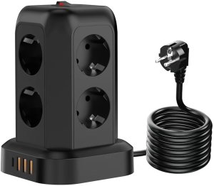 Przedłużacz 12w1 Rozdzielacz wieża ładująca Alogy ChargeTower Pro 2500W 8x gniazdo ładujące 3x USB.A 1x USB.C kabel 1.8m Czarny 1