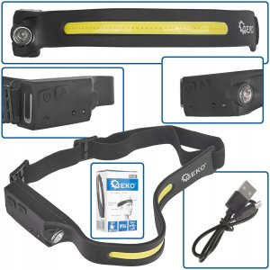 Latarka czołowa z czujnikiem ruchu LED COB 3W + 1W XPE 1200mAh 350lm IPX4 (100) 1