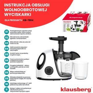 SOKOWIRÓWKA WYCISKARKA WOLNOOBROTOWA KLAUSBERG KB-7864 11
