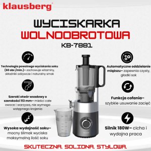 SOKOWIRÓWKA WYCISKARKA WOLNOOBROTOWA PIONOWA KLAUSBERG KB-7881 3
