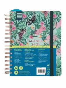 Kalendarz książkowy Finocam Tropic Wielokolorowy Quarto 15,5 x 21,2 cm 2024-2025 Dziennik Nauczyciela 1