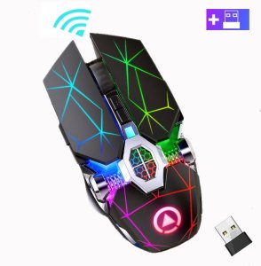 MYSZKA BEZPRZEWODOWA SLIM LED ŁADOWANA RGB BEZKLIKOWA USB 2.4Ghz AKUMULATOR 1