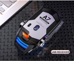 MYSZKA BEZPRZEWODOWA SLIM LED ŁADOWANA RGB BEZKLIKOWA USB 2.4Ghz AKUMULATOR 3