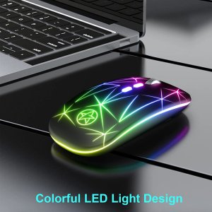 MYSZKA BEZPRZEWODOWA SLIM LED ŁADOWANA RGB BEZKLIKOWA USB 2.4Ghz AKUMULATOR 1