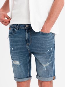 Krótkie męskie spodenki jeansowe z przetarciami i podwiniętą nogawką  niebieskie V2 OM-SRDS-0186 M 2