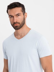 Klasyczna męska bawełniana koszulka z dekoltem w serek BASIC  jasnoszara V23 OM-TSBS-0237 S 1