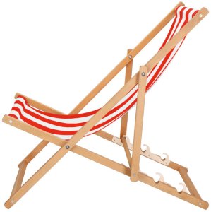 Leżak drewniany ogrodowy z 3-stopniową regulacją składany plażowy pasy biało-czerwone UNIWERSALNY 11