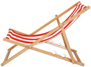 Leżak drewniany ogrodowy z 3-stopniową regulacją składany plażowy pasy biało-czerwone UNIWERSALNY 6