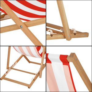 Leżak drewniany ogrodowy z 3-stopniową regulacją składany plażowy pasy biało-czerwone UNIWERSALNY 9