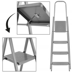 Drabina stalowa składana 4-stopniowa wys. 146 cm antypoślizgowa do 150 kg domowa UNIWERSALNY 14