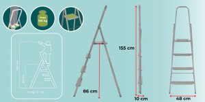 Drabina stalowa składana 4-stopniowa wys. 146 cm antypoślizgowa do 150 kg domowa UNIWERSALNY 26