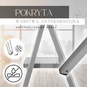 Drabina stalowa składana 4-stopniowa wys. 146 cm antypoślizgowa do 150 kg domowa UNIWERSALNY 3