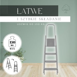 Drabina stalowa składana 4-stopniowa wys. 146 cm antypoślizgowa do 150 kg domowa UNIWERSALNY 4