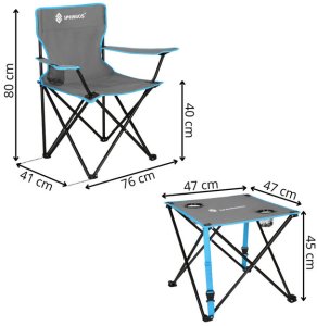 Zestaw kempingowy stolik i 2 krzesła z oparciem, składane meble turystyczne wędkarskie UNIWERSALNY 24