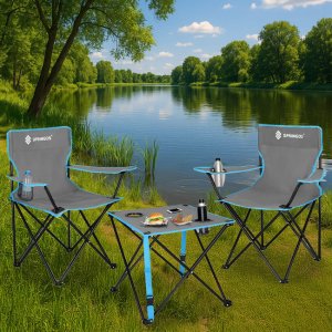 Zestaw kempingowy stolik i 2 krzesła z oparciem, składane meble turystyczne wędkarskie UNIWERSALNY 7