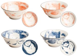 Zestaw 4 japońskich misek różowa i niebieska, Neko Nishiki 14,5 cm x 6,5 cm - Emro 1