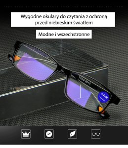 Okulary do czytania asferyczne z filtrem, do komputera, lekkie Optic +2.5 D 2