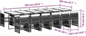 vidaXL 13-cz. zestaw mebli ogrodowych z poduszkami, szary rattan PE 6