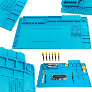 Techrebal Mata Stołowa Serwisowa Antystatyczna Termoodporna 45x30cm 6x Pęseta ESD Lupa 2