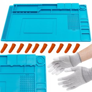 Mata Stołowa Antystatyczna Termoodporna 45x30cm Rękawice Włókno Węglowe + 10 Naparstków Antystatycznych 1