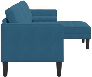 Sofa ogrodowa vidaXL z ławką i poduszkami w kształcie L w niebieskim aksamicie, Sofa w kształcie L vidaXL niebieska 173x131x67 cm aksamitna, Ławka vidaXL niebieska 113x57x39 cm aksamitna 5