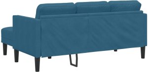 Sofa ogrodowa vidaXL z ławką i poduszkami w kształcie L w niebieskim aksamicie, Sofa w kształcie L vidaXL niebieska 173x131x67 cm aksamitna, Ławka vidaXL niebieska 113x57x39 cm aksamitna 6