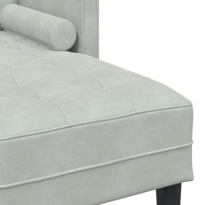 vidaXL Sofa Ogrodowa z Ławką i Poduszkami w Kształcie L Jasnoszary Aksamit, Sofa 3-osobowa z Chaise w kształcie L jasnoszary 160 cm Aksamit, Ławka Jasnoszara 113 cm Aksamit 5