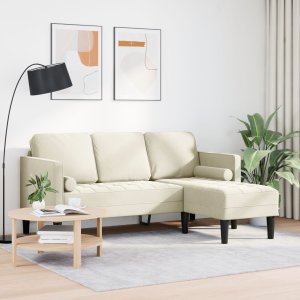 Sofa Ogrodowa vidaXL z Ławką i Poduszkami L-kształtna Kremowy Welur, Sofa L-kształtna vidaXL Krem 173x131x67 cm Welur, Ławka vidaXL Krem 113 cm Welur 3