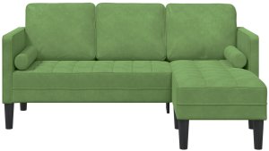 Sofa ogrodowa vidaXL z ławką i poduszkami w kształcie L świetnego zielonego aksamitu, Sofa 3-osobowa vidaXL z leżanką w kształcie L jasnego zielonego 160 cm aksamitu, Ławka vidaXL jasna zielona 113x57x39 cm aksamitna 4
