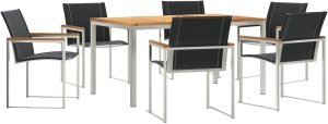 vidaXL 7-częściowy zestaw obiadowy do ogrodu z litego drewna akacjowego, Stół do jedzenia na świeżym powietrzu 150x90x75 cm z litego drewna akacjowego 2