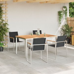 vidaXL 5-częściowy zestaw jadalniany z litego drewna teakowego, Stół do jadalni 150x90x75 cm z litego drewna teakowego 4