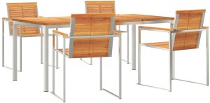 vidaXL 5-elementowy zestaw do jadalni w ogrodzie z litego drewna akacjowego, Stół do jadalni na świeżo 180x90x75 cm z litego drewna akacjowego 2