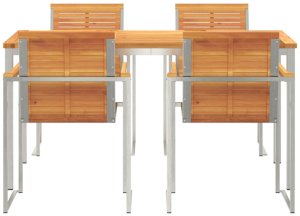 vidaXL 5-elementowy zestaw do jadalni w ogrodzie z litego drewna akacjowego, Stół do jadalni na świeżo 180x90x75 cm z litego drewna akacjowego 7