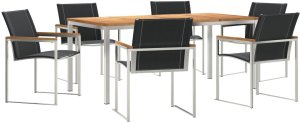 vidaXL 7-częściowy zestaw do jedzenia w ogrodzie z litego drewna akacjowego , Stół do jedzenia na świeżym powietrzu 180x90x75 cm z litego drewna akacjowego 2