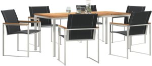 vidaXL 7-częściowy zestaw do jedzenia w ogrodzie z litego drewna akacjowego , Stół do jedzenia na świeżym powietrzu 180x90x75 cm z litego drewna akacjowego 3