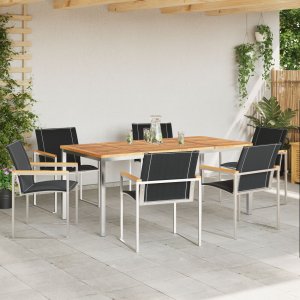 vidaXL 7-częściowy zestaw do jedzenia w ogrodzie z litego drewna akacjowego , Stół do jedzenia na świeżym powietrzu 180x90x75 cm z litego drewna akacjowego 4