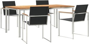 vidaXL 5 częściowy zestaw do jadalni ogrodowej z litego drewna tekowego, Stół do jadalni 180x90x75 cm z litego drewna tekowego 2